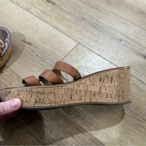 Sam Edelman Women's Slip-On Brown Leather Wedge Sandal Size 9.5M GUC - Picture 6 of 13